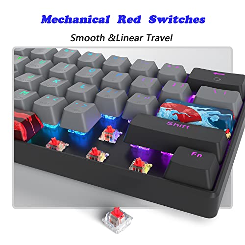 Protable 60% Percent Gaming Keyboard Mechanical, Mini Compact RGB Backlit 61 Keys Wired Office Keyboard with Red Switch for Mac/Win (Dolch/red Switch) - color: Dolch/red Switch