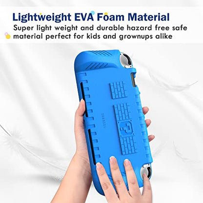 FINTIE Kid-Friendly Ultraligh Case for Nintendo Switch OLED Model (2021) | Game Card Slots, Ergonomic Grip Design, Lightweight EVA Foam, Anti-Scratch Protective Grip Case Cover, Blue - color: Blue