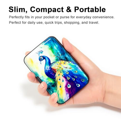Credit Card Holder Small RFID Blocking Wallet Business Metal Slim Mini Aluminum Hard Case for Women Men - color: Colorful Peacock