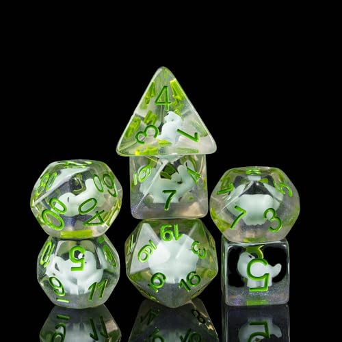 Cusdie 7-Die Dice DND, Polyhedral Dice Set Filled with Animal, for Role Playing Game D&D Dice (Dinosaur) - color: Dinosaur