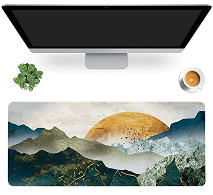 MIOAOSRT Desk Mat,The Green Golden Mountains by Sunset Extended Gaming Mouse Pad,Large Non-Slip Rubber Base Mousepad with Stitched Edges,Waterproof Mouse Mat Desk for Office Game Home 35.4x15.75 in - color: The Green Golden Mountains By Sunset