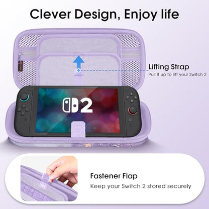 FINTIE Carrying Case for Nintendo Switch 2 (2025), Shockproof Hard Shell Switch 2 Case, Protective Cover Travel Bag with 19 Game Card & 2 Micro SD Card Slots & Inner Pocket, Lilac Marble - color: lilac marble