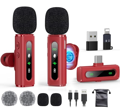 USB C Lavalier Microphone Wireless Mini Mic for Type-C Android Phone/Tablet/PC Video Recording Clip-on Mics with Rotatable Clip&Denoise Recording, Ideal for Vlog Tiktok Youtube Content Creator, Red - color: Red, size: Without Charging Case