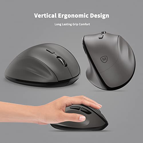 Ergonomic Wireless Mouse with USB Receiver for PC Computer, Laptop and Desktop, Ergo Vertical Mouse with Silent Clicks Long Battery Life, Up to 1600 DPI & 1 AA Battery Powered, Grey - color: Grey, size: USB Wireless
