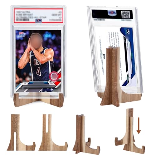 3 Pack Card Stands for Display 3 Inch Acacia Wood Color Bamboo Assemblable | Trading Card Display Stand Sport Card Holder Small Easel Stand Easel Holder for BGS PSA SGC Tarot Card Table Use - color: Acacia Wood