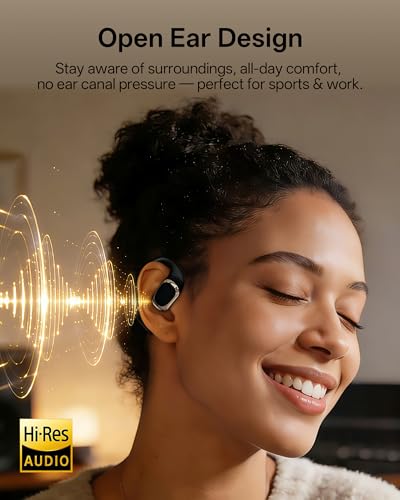 Open Ear Earbuds, Over Ear Headphones with Ear Hooks, True Wireless Bluetooth 6.0 Earphones, Stereo Sound, Ultra-Comfort, 50H Playback, IPX7 Waterproof Ear Buds with Mics for Running Sports - color: Black