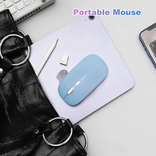 Wireless Bluetooth Mouse, Rechargeable Computer Mouse, Blue | Dual Mode - BT5.2 & 2.4G,Long Lasting,Silent RGB LED Mice,Slim Portable Mouse for Laptop,PC,Tablet,MacBook,iPad,Apple Devices - color: Blue