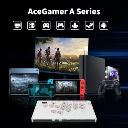 AceGamer Arcade Stick 16Keys All-Button Gamerfinger with Turbo Functions & Custom RGB,Arcade leverless Controller Street Fight for PC/Ps3/Ps4/Steam Game Keyboard-Supports Hot Swap & SOCD (White) - color: White