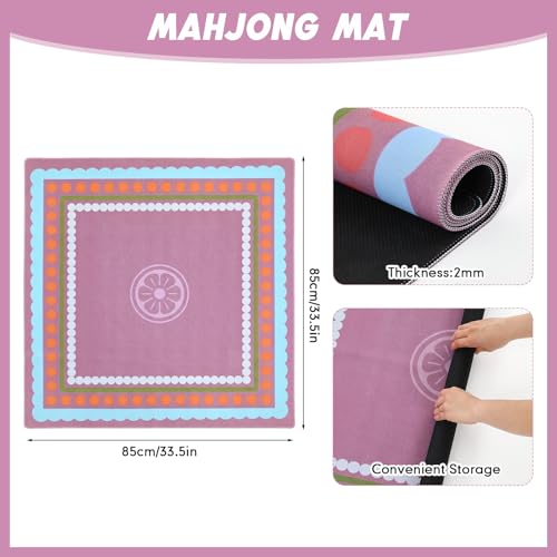 Dunzy 33'' x 33'' Mahjong Mat with Bag,Pink,Polka Dots | Gaming Mah Jongg Mat Non Slip Noise Reduction Rubber Mahjong Table Cover Accessories Gifts for Poker Board Games Dominoes