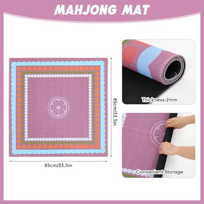 Dunzy 33'' x 33'' Mahjong Mat with Bag,Pink,Polka Dots | Gaming Mah Jongg Mat Non Slip Noise Reduction Rubber Mahjong Table Cover Accessories Gifts for Poker Board Games Dominoes