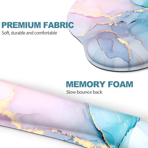 Ergonomic Mouse Pad with Wrist Rest and Keyboard Wrist Rest, Mousepad and Wrist Rest for Computer Keyboard, Non-Slip Rubber Base, Mouse Pad with Wrist Support for Gaming, Office, Pink Blue Marble - color: Cyan Pink Marble