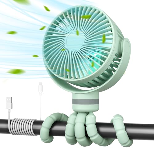 Momcozy 8000mAh Portable Stroller Fan, 27H Ultra-long Battery Life Detachable 4 Speed 360°Rotate LED Night Light with 2 Modes, USB Rechargeable Handheld Cooling Fan for Travel/Car Seat/Bedroom - color: Green