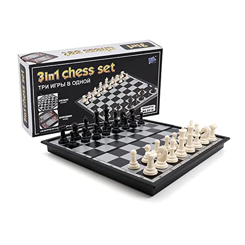 KAILE 10" Magnetic Chess Sets for Kids & Adults - 3 in 1 Travel Chess Checkers Backgammon Set with Folding Case - Portable Elastic Bag - size: 10"