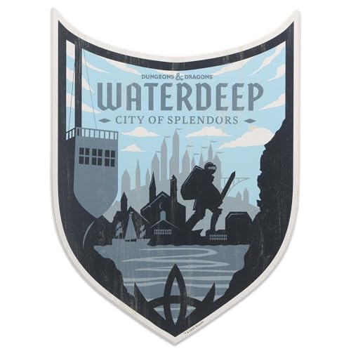 Open Road Brands Hasbro Dungeons and Dragons Waterdeep City Wood Wall Decor | Classic D&D Sign for Game Room or Bedroom - color: Blue