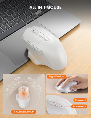 Wireless Keyboard and Mouse Combo with Ergonomic Wave Key | Leather Soft Palm Rest, Rechargeable, 4-Level DPI, Phone Holder, 2.4GHz, MA22 Plus Full Size Set for PC, Laptop, Windows, Mac - color: Cloudy White