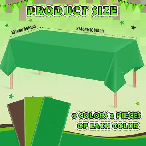 6 Pcs Dark Green & Brown Party Tablecloth Bulks, Disposable Plastic Pixel Gaming Tablecloth Dark Green Brown Table Cover for Picnic Video Game Birthday Party Supplies, 54x108 Inch - color: Green Brown