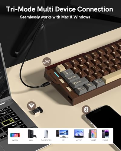 Redragon K752 Wireless Mechanical Keyboard, 60% Gasket Mount Gaming Keyboard with RGB Backlit, Creamy Sound, Tri-Mode 2.4GHz/BT5.0, Hot-Swappable, PBT Keycaps for PC/Mac Gamer