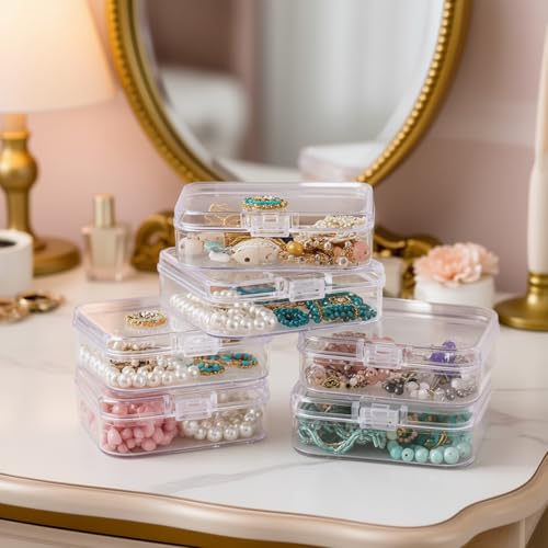 100 Pack Rectangular Mini Clear Plastic Storage Containers | 3.35x2.17x0.98 inch, Hinged Lid, For Beads and Small Craft Items - size: 3.35 x 2.17 x 0.98 inch