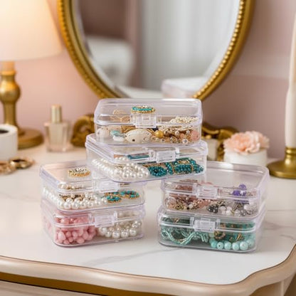 100 Pack Rectangular Mini Clear Plastic Storage Containers | 3.35x2.17x0.98 inch, Hinged Lid, For Beads and Small Craft Items - size: 3.35 x 2.17 x 0.98 inch