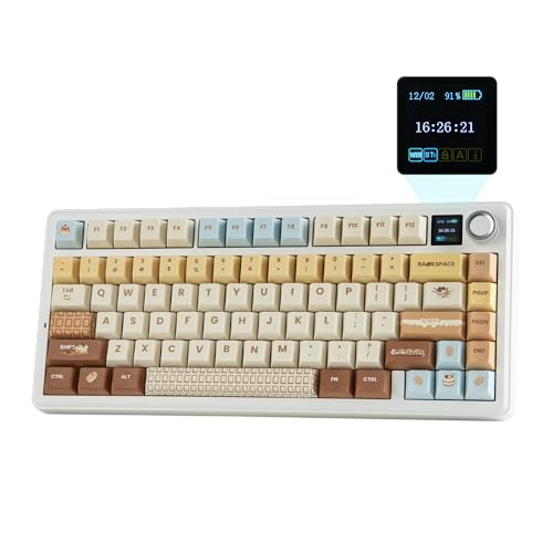 EPOMAKER X Aula F75 MAX Wireless Mechanical Keyboard with TFT Screen and Knob, Gasket Keyboard in 75% Layout, Hot Swappable Gaming Keyboard for PC/Mac/Linux (Caramel) - color: Caramel