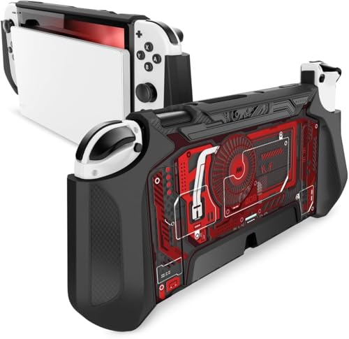 Mumba Dockable Case for Nintendo Switch OLED 2021, [Blade Series] TPU Grip Protective Cover Accessories Compatible with Nintendo Switch OLED 7 Inch and Joy-Con Controller (Red) - color: DarkRed