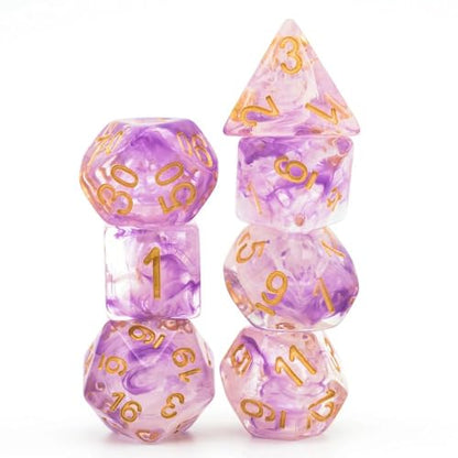 UDIXI Resin DND Dice Set 7PCS Polyhedral D&D Dice for Role Playing Game | Purple White Colors, Dreamy Effect, Velvet Dice Bag Packaging, for Dungeons and Dragons Role Playing Games and Tabletop Games - color: S-purple and White