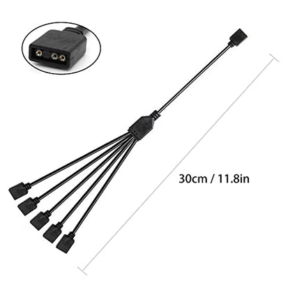 1-to-5 ARGB Splitter Cable, ARGB Cable, 5V 3 Pin Addressable RGB Extension Cable ARGB LED Sync Cable for Computer Chassis CPU Cooler and 5V ARGB Fan (1 Pack) - style: 1-to-5