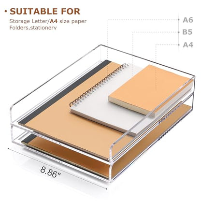 SANRUI 2 Tier Acrylic Stackable Paper Letter Tray, Vertical A4 File Desk Organizer and Accessories Sorter Tray, Clear Workspace Office Supplies Organizers, 12inx9.25inx3.42in - style: Vertical Thin 2 Tier Trays