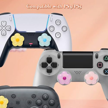 PERFECTSIGHT Cute Glitter Flowers Thumb Grip Caps for Switch 2, PS5, PS4, Xbox Series X/S, Xbox One, Switch PRO Controller, 4PCS Kawaii Soft 3D Analog Thumbsticks Grips Joystick Cover - color: Glitter Flowers