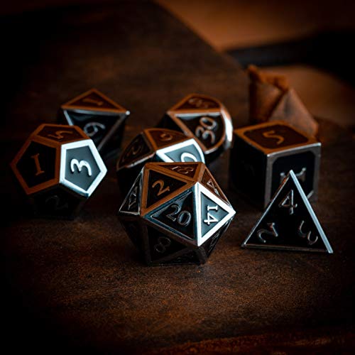 HEIMDALLR Metal D&D Dice Set 7 pcs - Dice Box & Velvet Dice Bag; Metal DND Dice Set D&D (Dungeons and Dragons) w D20 - Blacksmith Craft Dice (Darkstar) - color: 08 Darkstar