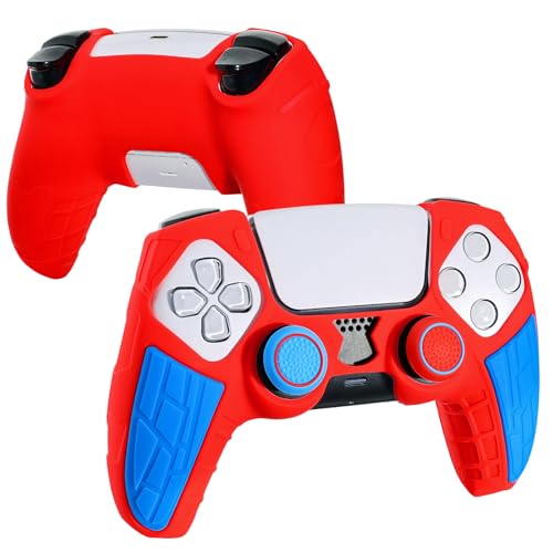 DLseego Protective Cover for PS5 Controller, Soft Silicone Ergonomic Anti-Slip Controller Case Skin with 4 PCS Thumb Stick Grip Caps - Red - color: Red