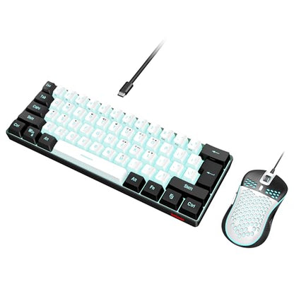 RedThunder 60% Gaming Keyboard and Mouse Combo, Ultra-Compact 61-Key RGB Backlit Mini Keyboard, Lightweight 7200 DPI Honeycomb Optical Mouse, RGB Wired Gaming Set for PC PS5 Xbox Gamer(White-Black) - style: 01 White-Black Wired Combo
