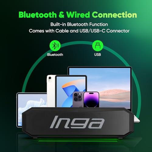 INGA Bluetooth Computer Speakers with Dual Mode Gaming & Music, USB Powered | Plug and Play, Colorful LED Lights, Compatible with Desktops, Laptops, Phones, Tablets - size: Bluetooth Speaker