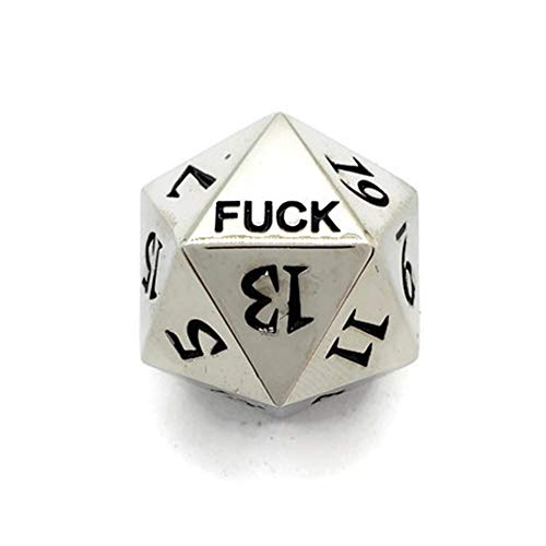 Silver Metal D20 F*** Dice Set Critical Fail F 20 Sided Die Set DND Black Gunmetal Color Number for Role Playing Game Dungeons and Dragons D&D Pathfinder Shadowrun and Math Teaching