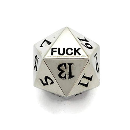 Silver Metal D20 F*** Dice Set Critical Fail F 20 Sided Die Set DND Black Gunmetal Color Number for Role Playing Game Dungeons and Dragons D&D Pathfinder Shadowrun and Math Teaching