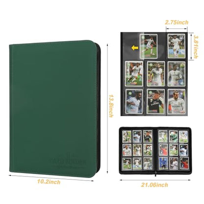 Trading Card Binder, Card Collection Binder Album Folder with 540 Side Loading Pockets, 9 Pocket Trading Card Album Folder for TGC,MTG, Baseball Cards, Yugioh - color: R-green