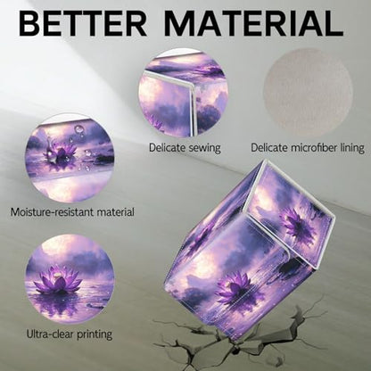 Trading Card Storage Box, Holds 100+ for MTG Cards, PU Leather with Magnetic Closure, Purple Lotus Flower in Misty Lake Durable Deck Box for Magic the Gathering, Trading Card Games - color: Purple Lotus Flower in Misty Lake