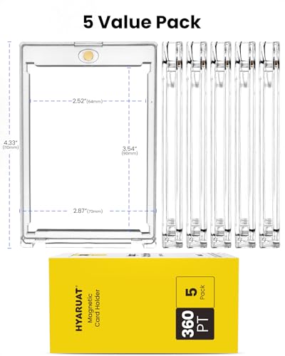 360PT Magnetic Card Holders for Trading Cards, 5 Pack UV Protection | Clear Display Cases with Magnetic Closure for Ultra Thick Sports & TCG Cards, Patch, Jersey, Relic, Memorabilia&Booklet Cards - size: 2.52 x 3.54 in 360PT One Touch Magnetic Holder