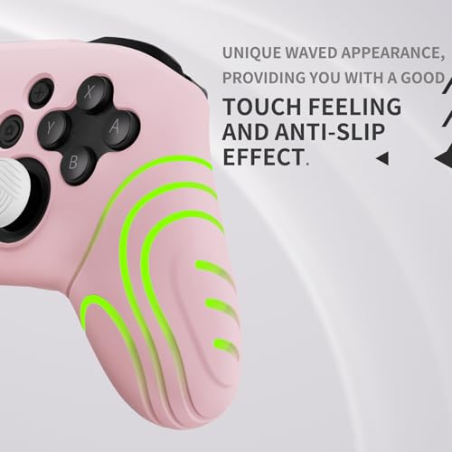 PlayVital Samurai Edition Ergonomic Silicone Skin Protective Case for Nintendo Switch Pro Controller, Soft Anti-Slip Switch Pro Controller Grip Protector with Thumb Grips - Cherry Blossoms Pink - color: Cherry Blossoms Pink