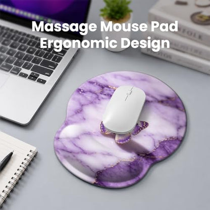 Mouse pad with Wrist Rest,Relieving Pain Memory Foam Computer pad, Ergonomic Desktop Mouse, Silicone Material Mouse pad, with Non-Slip PU Base (Purple Marble) - color: Purple marble