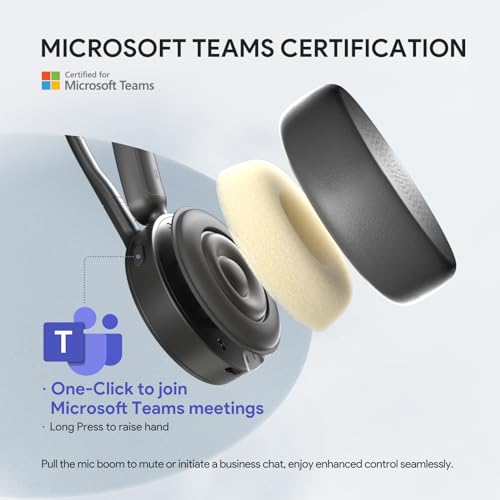 Yealink BH70 Wireless Bluetooth Headset with Microphone for Work, up to 35h Talking Battery Life, 3-Mic, 147g Lightweight Microsoft Teams Certified Headphone for Open Office, USB-C to A - color: Black (Teams), style: Dual (USB-C to A)