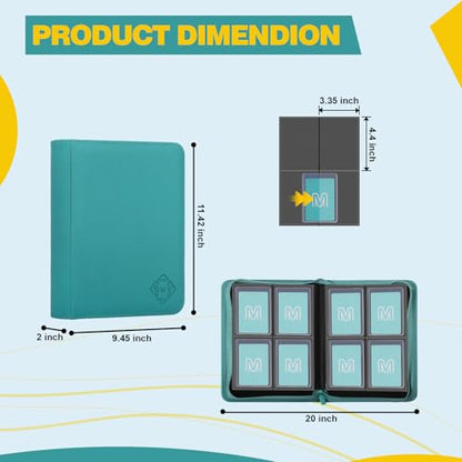Toploader Binder,4-Pocket Side Load Trading Card Album, Holds 128 Cards | Top Loader Binder with Double-Sided Pockets for MTG, Sports Cards, Top Loader Storage（4 Cyan） - color: 4Cyan9