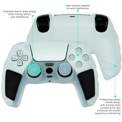 White Glitter Anti Slip Soft Thicked Studded Silicone Cover Skins Compatible with PS5 Controller,Include 8 PCS White Glitter Thumb Grips Glow and 2 Cat Paw Grips Accessories. - color: White Black