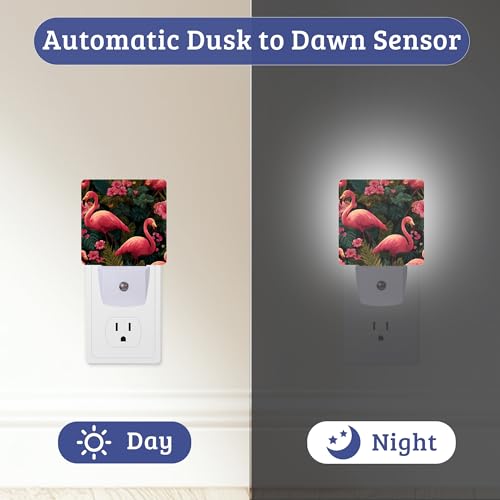 Flamingo Palm Leaf Night Light, Plug-into Wall Nightlight with Dusk to Dawn Sensor, Energy Efficient Lamp for Bedroom/Bathroom/Kitchen/Hallway/Stairs - color: Flamingo Palm Leaf
