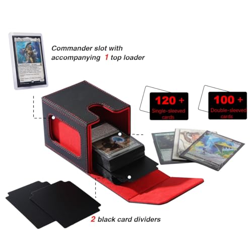 MTG Deck Box with Commander Display, Fits TCG Cards (Purple＆Purple) | Holds 120 Single/100 Double-Sleeved Cards, Fit MTG/PTCG/OPTCG Cards, Strong Magnet, PU Leather, With 2 Dividers & 1 Toploader - color: Purple＆Purple