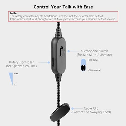 Gaming Boom Mic Cable with Mute and Volume Control for 3.5mm Headphones | Compatible with Beats Sony Philips V-Moda Headphones with 3.5mm Audio Jack, Turn Headphones Into Gaming Headset, 6.6ft