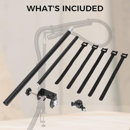 Dust Collection Boom Arm for CNC Router – Adjustable Clamp Mount Hose Holder for Desktop CNC Machines – Flexible Support Prevents Hose Sag, Improves Airflow & Keeps Work Area Clear