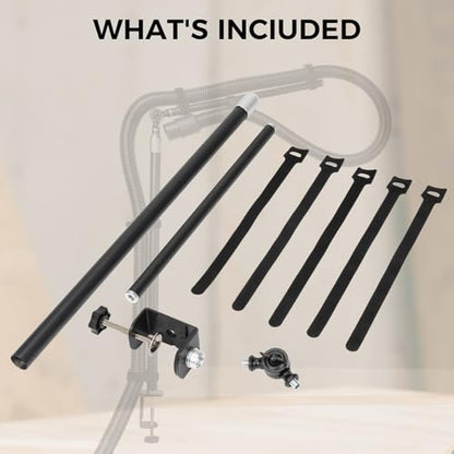 Dust Collection Boom Arm for CNC Router – Adjustable Clamp Mount Hose Holder for Desktop CNC Machines – Flexible Support Prevents Hose Sag, Improves Airflow & Keeps Work Area Clear