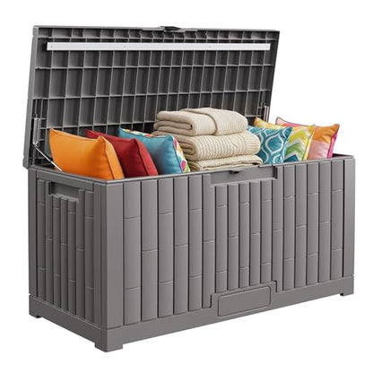 Jocoevol Deck Box 100 Gal, UV Resistant & Waterproof Outdoor Storage Box with Lock, Easy Assemble Storage Bins Container for Pool Patio Garden - size: 100Gal
