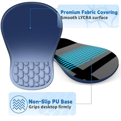 YIWEI Ergonomic Mouse Pad with Wrist Rest for Carpal Tunnel Pain Relief | Memory Foam Wrist Support,Non-Slip Rubber Base, Keyboard Computer Mousepad,Lycra Cloth Surface,Gaming Home Office - color: Gradient Blue